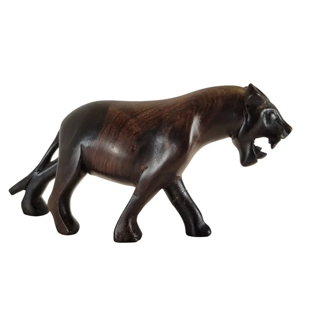 Hand Carved Wood Lion Figurine Safari Jungle Decor 6
